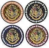 Alta calidad Monogram Harry Potter Hogwarts Crest Round Colored Coaster 4-Pack Set 4 Posavasos, Corcho, Talla única