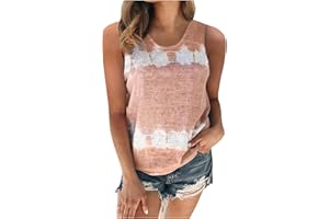 AMHOMELY Tank Tops for Women Summer Shirts Casual Tees Tops Tie-dye Printed Sleeveless Vest Shirts Blouse Crew Neck Casual Tops Summer T-Shirt Loose Fit Blouse Oversized T Shirts