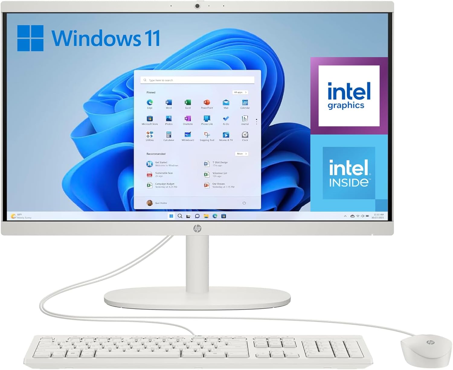 HP All-in-One 22-dg0014ns - Ordenador de 21.5" (Intel N100, 8GB RAM, 256GB SSD, Intel UHD Graphics, Windows) - White - Teclado QWERTY Español