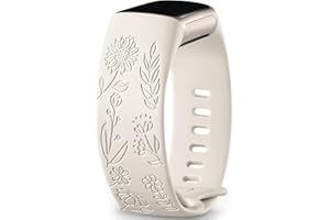 Epova Sunflower Bracelet Gravé Compatible avec Bracelet Fitbit Charge 6 / Fitbit Charge 5, Bracelet de Remplacement en Silicone Souple pour Bracelet Charge 6/ Charge 5 Femme Homme