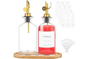 BUTORY Lot de 2 Bouteille Huile, 350ml, Huilier en Verre Anti-Goutte et Anti-fuites, Distributeur Huile d’Olive avec Avec étiquettes et Entonnoir pour Cuisine, Bouteille en Verre pour Huile D'olive (Or)