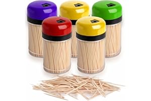 HIFSA Toothpicks Wooden Toothpicks Cocktail Sticks Teeth Cleaner Wood Tooth Sticks with Storage Holder Double Sided Teeth Picks Appetizers Pickup Fruits Cherry Cheese Toothpicks with Dispensers (Pack of 5)