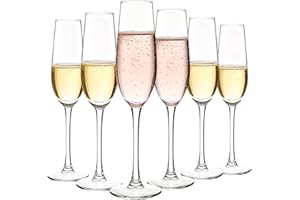 MYKAGS Lot de 6 flûtes à champagne en cristal de 177 ml, verres à pied élégants pour célébrations, occasions spéciales et amateurs de vin, parfaits pour le champagne, le vin mousseux et plus encore