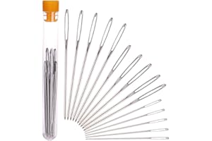 H&S Aiguilles Couture Gros Chas - 15pcs - Pour la Laine ou le Fil - Grande Aiguille à Coudre & a Broder en Acier Inoxydable Émoussé avec Tube de Rangement - Broderie & Tricot