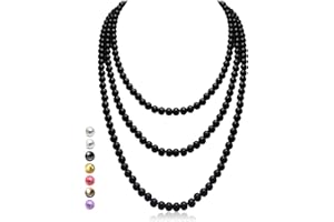 Halukakah 1920s Long Pearl Necklace for Women - Exquisite Natural Cultured Pearls - Luxurious 8 mm Strand with Timeless Elegance - Length 150 cm / 180 cm - Perfect for Special Occasions