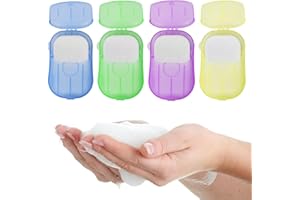 YILANJIN Travel Soap Paper, 4 Boxes Disposable Travel Wash Hand Foaming Soap with Storage Box, Portable Foaming Paper Soap Flakes, Disposable Hand Washing Paper Soap for Camping, Hiking, Home