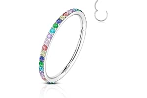 CM Crareesi Mania Helix Earrings Hoop Rainbow CZ 16G Conch Piercing Jewelry 316L Stainless Steel Hinged Segment Rings Lined Cubic Zirconia Cartilage Hoop Earrings Clicker Rings