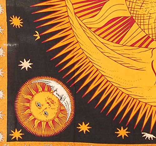 Alterras – 100% Baumwolle-Dekortuch: Sonne und Mond gelb (LxB: 210x235cm) - 2