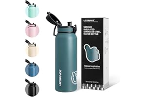 UZSPACE Thermosflasche Kinder 700ml, Isolierte Edelstahl Trinkflasche mit 1-Klick-Öffnung, 100% Auslaufsicher, Sport Wasserflasche für Schule Fitness Gym Outdoor, Waldgrün