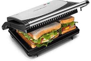 Aigostar Sandwich Toaster Panini Press, Deep Fill Toastie Maker, Electric Health Grill with Non-Stick Plates, 180° Flat Open, Stainless Steel, Easy to Clean, 800W - York