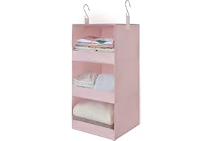 GRANNY SAYS Rangement Suspendu, Étagère Suspendue Pliable, Organiseur Placard de Rangement à 3 Compartiments, Organiseur de Vêtement, Rangement Armoire, Paquet de 1 Organisateur Suspendu, Rose