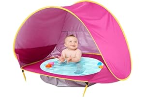 ANSHKA Sun Baby Beach Tent with Pool, Easy Fold Up & Pop Up Baby Tent with Pool UPF 50+ UV Protection Outdoor & Waterproof Sun Tent, Beach Shade Baby Pool Tent for Toddler Infant Aged 3-48 Months