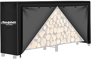 AMAGABELI GARDEN & HOME Amagabeli 244cmx61cmx107cm Cubierta para estantes de leña de resistente a la intemperie la intemperie 600D Oxford cubiertas de almacenamiento de madera para fuego con respaldo de PVC color negro