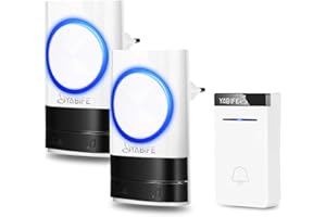 YABIFE Batterielose Funk Türklingel Haustür Funkklingel Außenbereich Wasserdicht 2 Empfänger Kabellose Klingel 500ft Reichweite Elektrisch Haustürklingel Außen 38 Klingeltönen 3 Stufiger Lautstärk