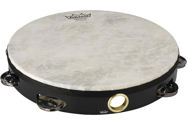 Remo World Percussion Tambourin 10" Simple rangée – Cadre Acousticon, Peau Fiberskyn 3, Finition Quadura Noire, Accordé en usine, 8 paires de cymbalettes – TA-5110-70