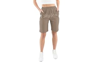 URBAN STITCH Womens Shorts with Pockets Lightweight Elasticated Summer Easy Care Ladies Travelling Pull on Comfy Lounge Shorts Plus Size