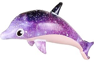 LALASTYLE Inflatable Dolphin Pool Float Flow-Up Dolphin Durable PVC Water Toy for Swimming Pools, Beaches & Summer Parties (Star Purple Design)