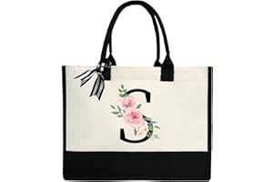 FORYEE Personalized Initial Canvas Tote Bag for Women,Monogrammed Gift Tote Bag Waterproof Lining Inside for Wedding, Birthday, Holiday, Teacher