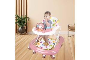 HUOLE Trotteur Bébé Garçon Fille Evolutif 3 en 1, Trotteur Marche Bebe Pliable avec 3 Hauteur Réglable, Siège et Plateau Amovible, Centre d'Activités pour 6+ Mois, Charge 12KG-62 * 68 * 36-81cm -Rose
