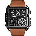 SKMEI Watches for Men, Square Men's Wrist Watches, LED Backlight Large Screen Multi-Time Zone Men's Watch, Waterproof Analog Men's Digital Sports Watch