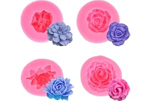 TRUKAFIE Stampi per Candele, 4 pezzi Forma di 3D Rose Stampi in Silicone per Candele per Torte al Cioccolato Torte Sapone Gelatina Ice Cube Candele