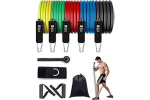 DRASOHUIJA Taśmy fitness Expander zestaw 5 sztuk, 5 poziomów oporu, taśmy treningowe, taśmy oporowe z kotwicą do drzwi, uchwyty, paski na kostkę, budowa mięśni, trening siłowy dla mężczyzn i kobiet