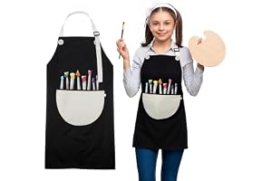 Lnngub målarförkläde barn, 60 x 46 cm, barnförkläden med fickor, justerbart småbarn, pysselförkläde för målning, matlagning, bakning, gör-det-själv-hantverk