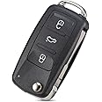 Kelay Vw Key Fob Case Replacement For Vw Polo Seat Golf Skoda Mk6 Beetle Jetta Sharan Tiguan Touran Octavia Remote Car Key Cover, Vw Polo Key Fob, Vw Golf Key Case,3 Buttons