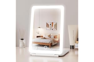 GETSUNA LED Folding Travel Makeup Mirror with 3 Color Lighting(1X), Rechargeable Portable USB Vanity Mirror with Small Magnifying Mirror, Tabletop Cosmetic Mirror for Travel, Bathroom, Beauty Needs(White)