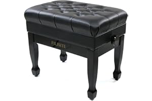 FILISITE Adjustable Height Piano Bench with Storage, Heavy Duty Solid Wood Piano Stool Keyboard Bench with PU Leather Padded Cushion (Black)