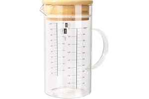 Aevcvok Brocca Dosatrice in Vetro 1000ML - Caraffa Graduata 1 Litro, Barattoli Vetro con Coperchio con Scala Precisa, Barattolo Misurino con Coperchio per la Cottura Cucina, Brocca Graduata con Manico