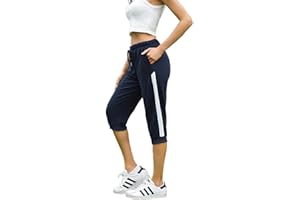 Bresdk Caprihose Damen 3/4 Jogginghose Sommer Kurz Sweathose Freizeit Hose mit Tasche