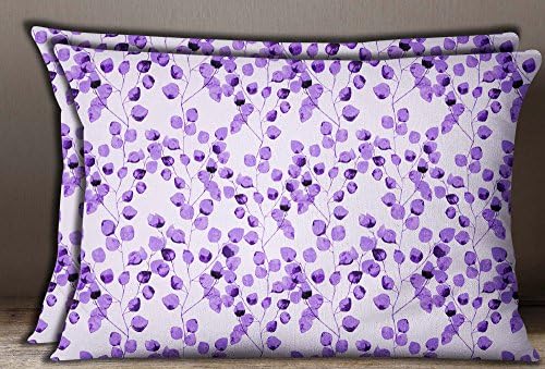 S4Sassy Cotton Poplin Leaf Print Purple Home Decorative Rectangle Pillow Sham 2 Pcs-20 x 28 Inches