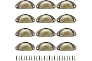 Hocansen 12 Pieces Metal Shell Shape Handles Half Moon Shape Handles Half Round Handle with 24 Pieces Screws, for Drawers, Wardrobe and Wardrobe (Bronze/LS-BK)
