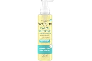 Aveeno Face CALM+RESTORE® Foaming Cleanser, Removes Makeup + Waterproof Mascara, Gel to Foam, For Sensitive Skin, Fragrance Free 200ml