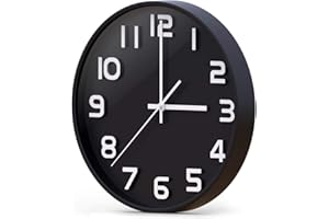 SIN&MI Wall Clock 12 Inch Large Number 3D Silent Quartz Decorative Clocks Modern Round Clocks for Home Bedroom Kitchen School Office Black