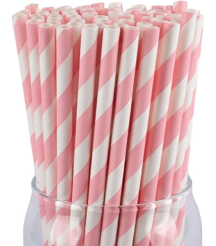 100 Stück Rosa-weiße Papierstrohhalme – 19,7 Cm Lang, Umweltfreundlich, Für Partys, Cocktails & Dekoration