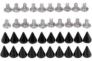 Yetaha 20pcs Black Cone Spikes Studs, Punk Metal Rivets Screw For Handbag, Belt Shoes, Colored Metal Screw Back Rivet, Cone Spikes Screwback Studs, DIY Leathercraft Findings, 7X10MM