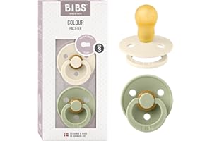 BIBS Colour Paquete de 2 chupetes. Libre de BPA, Tetina redonda. Látex natural, Talla 3 (18 + meses), Ivory / Sage