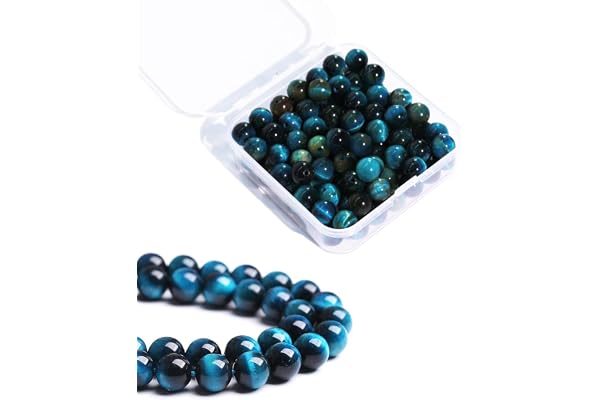 BLAESIFF Perles Pierres Naturelles, 100 pièces 8 mm Perles Rondes en Pierre Naturelle en vrac pour la Fabrication Bijoux Bracelet (œil Tigre Bleu)
