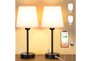 KAKANUO Lampada da Comodino Set di 2, Abat Jour da Comodino Touch Dimmerabile a 3 Vie con Porte USB-A+C 2 Presa CA, Paralume in Lino Beige 2 Lampadine, Lampada da Tavolo per Camera da Letto Soggiorno Ufficio