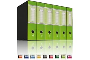 LogicaShop UBOX Raccoglitori ad Anelli A4 Grandi con Custodia, Faldoni Archivio, Classificatori Documenti Dossier Ufficio, Dox Registratore a Leva Raccoglitore (6Pz Commerciale, Lime, Dorso 8)