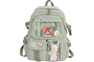 Xrten Sac a Dos Kawaii, Kawaii Sac à Dos avec Épingles et Pendentif Animal en Peluche, Sac Kawaii Fille, Sac à Dos Mignon avec Accessoires Kawaii, pour Femme et Fille