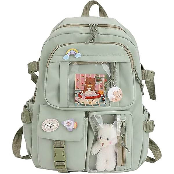 4 stks Kawaii Rugzak met Leuke Pluche Hanger, Esthetische Canvas Schooltas Schouder Ita Tas Casual Dagrugzak Terug naar Schoolbenodigdheden Stationary, Paars, Large