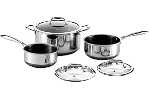 HexClad Hybrydowe nieprzywierające 6-częściowy zestaw garnków, 2, 3 i 7,5 l z pokrywkami ze szkła hartowanego, uchwyty Stay-Cool, gotowe do indukcyjności, kompatybilne ze wszystkimi płytami kuchennymi