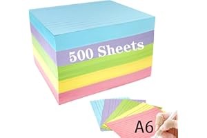 AZVIEY Lot de 500 feuilles de cartes de révision, format A6 – Cartes d'index lignées double face pour bureau, maison, école (5 couleurs)