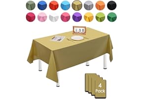 MORAINJAY 4 Pack Gold Table Cloths for Party,137x274cm Extra Large Rectangular Tablecloths,Solid Color TableCloth,Wipe Clean|Waterproof|Oilproof Table Cover for Parties,Daily Use,Outdoor Picnic,Weddings
