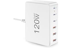 LAYAJIA Caricatore USB C 120W,Presa USB Multipla Caricatore USB Multiplo con 3 PD Type-C e 3 QC3.0 USB-A,Stazione di ricarica USB Caricabatterie USB C Rapido per Macbook,Laptop,iPhone 16,Samsung,iPad-Bianco