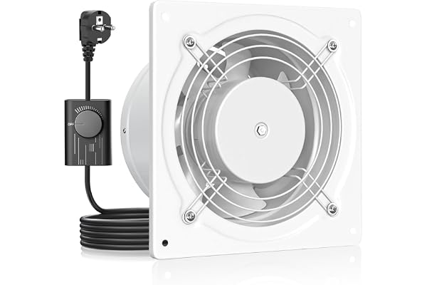 HG Power Köksfläkt 150 mm, 525 m³/h, tyst väggfläkt med hastighetsregulator, brittiskt uttag, frånluftsfläkt med återflödesdämpare för