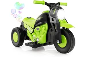 GYMAX Kids Electric Motorbike, 6V Ride on Motorcycle with Bubble Maker, Music, Headlights, Forward & Backward, 3 Wheels Children Motor Bike for 3 Years Old+ Boys Girls (Green)